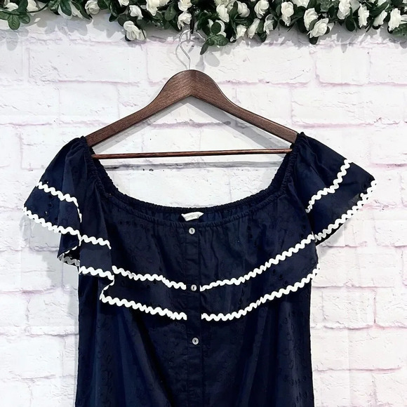 Monsoon Off The Shoulder Embroidered Maxi Dress Cotton Navy Ruffle Size Large - Picture 4 of 11